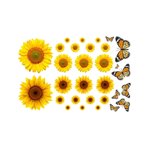 22 piezas de calcomanías de pared de girasol, calcomanías de flores amarillas extraíbles, impermeables, 3D, mariposas florales, calcomanías de pared, decoración DIY para niños, dormitorio de bebé, sa