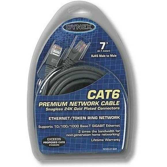 Cable de red Dynex Cat 6, velocidad de transmisión de 7 pies y 500 MHz