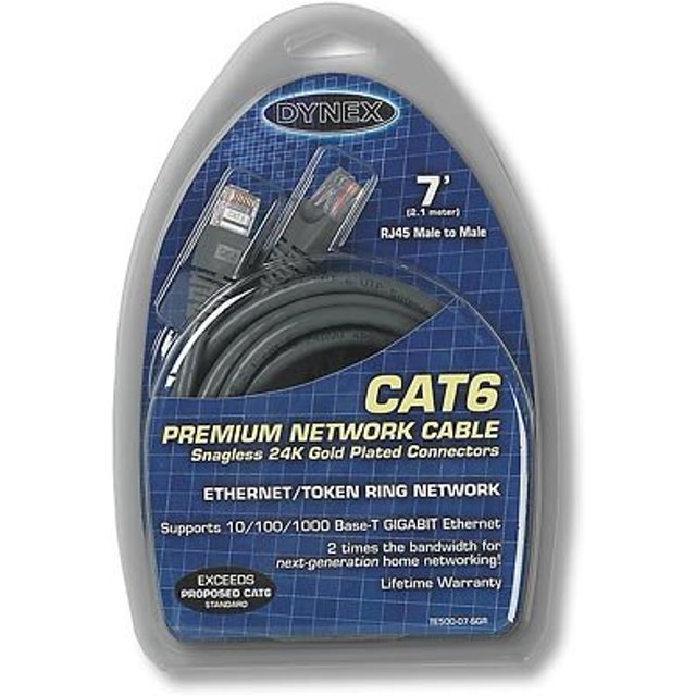 Cable de red Dynex Cat 6, velocidad de transmisión de 7 pies y 500 MHz