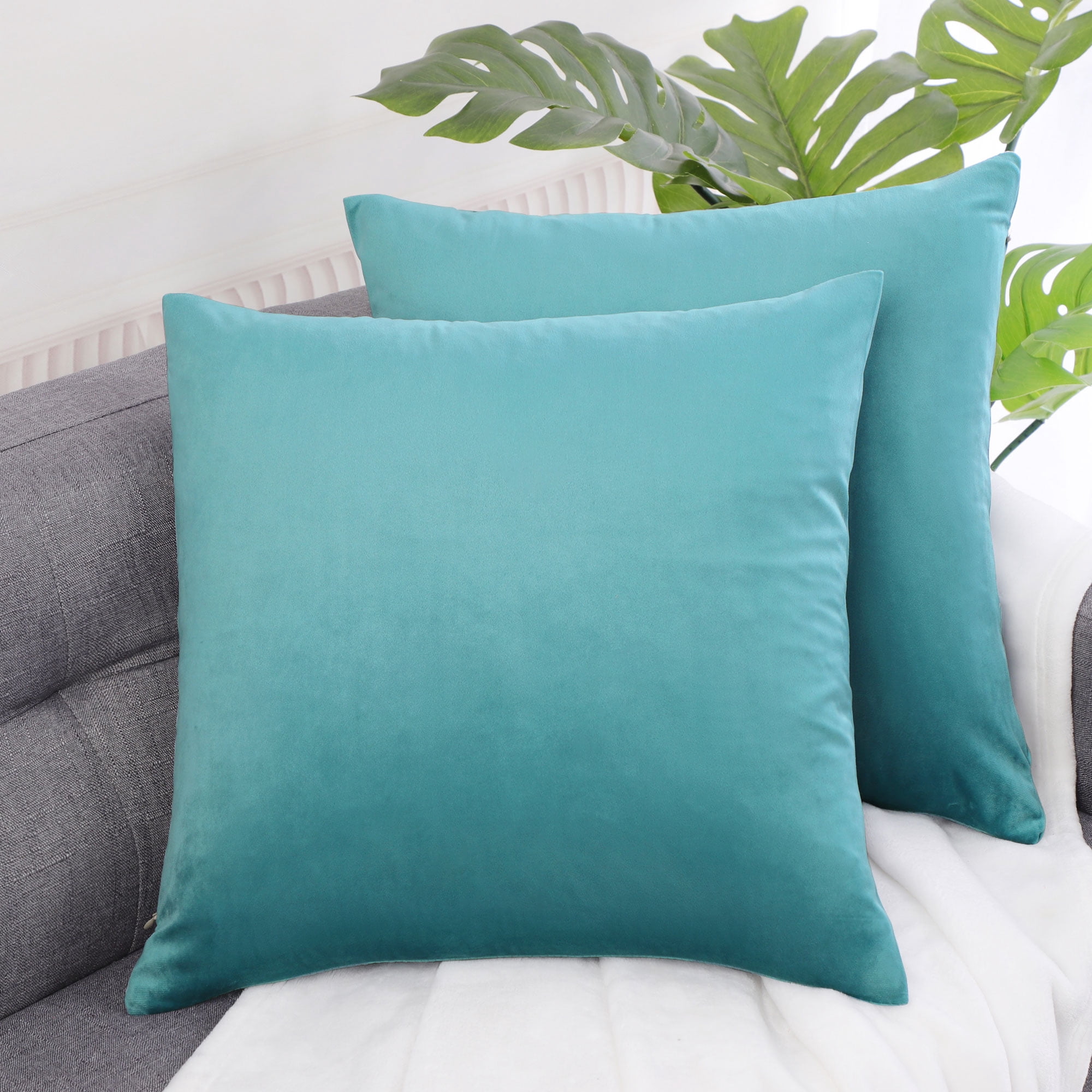 Unique Bargains Velvet Decorative softCushion Throw Pillow Cover 18" x 18" Blue