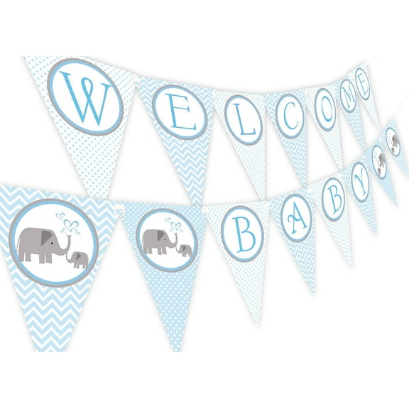 Little Elephant BLUE Baby Shower Banner Pennant