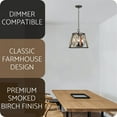 thumbnail image 3 of Kira Home Napa 13" 3-Light Farmhouse Round Chandelier, Adjustable Hanging Height, Smoked Birch + Textured Black, 3 of 7