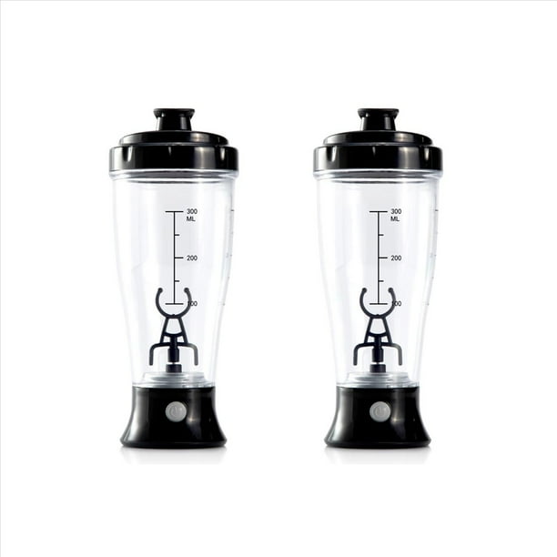 2X Botella de Coctelera de ProteíNas con AgitacióN AutomáTica de 300 ML Movimiento PortáTil EléCtrico Botella de Agua de Mezcla Botella Deportiva Gimnasio A