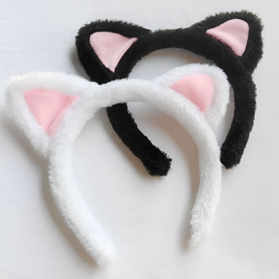 TELOLY Cat Ears Headband 2-Pack Plush Fuzzy Hairbands for Cosplay,Makeup,Yoga,And Photo Props,Adult Cat Ears