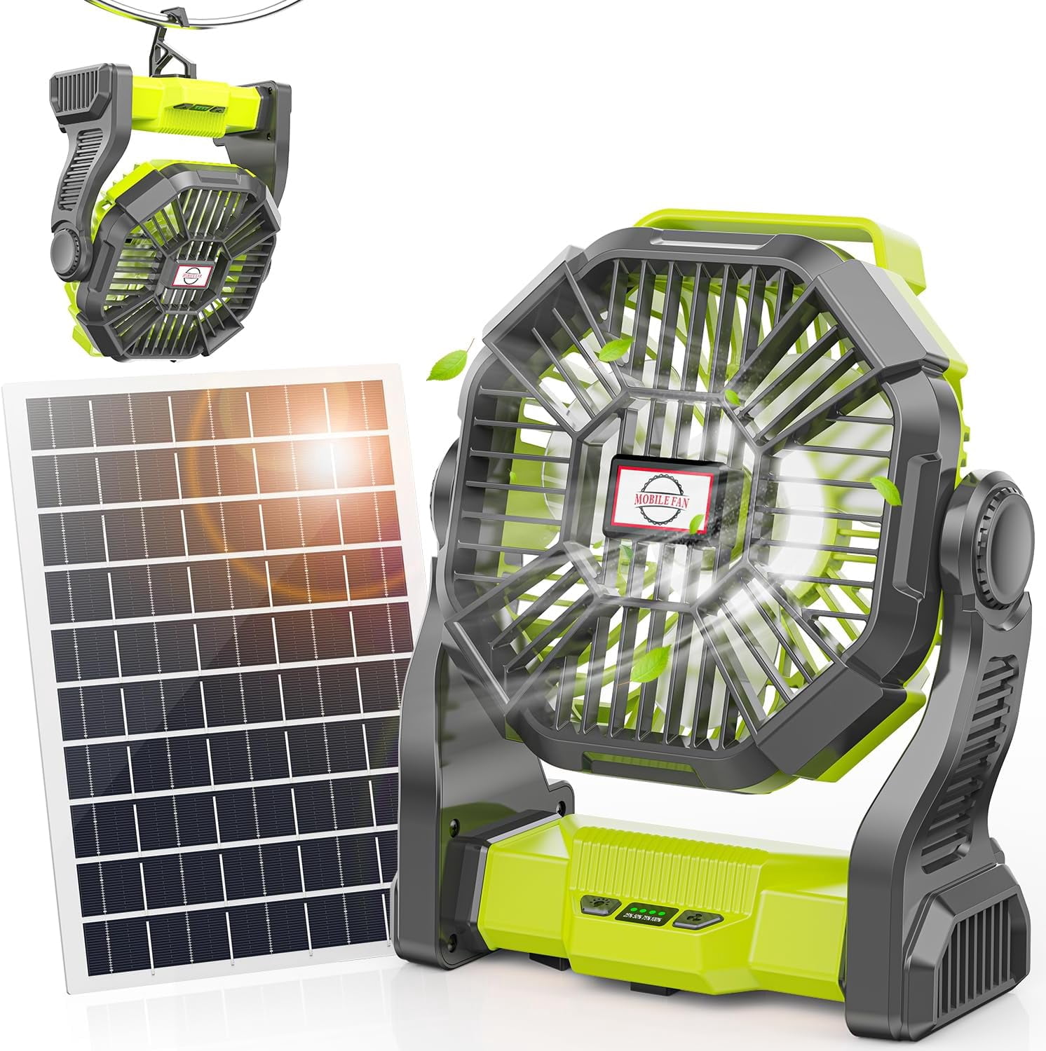 10400mAh Solar Fan, Camping Fan with 7W Solar Panel, Rechargeable Solar Powered Fan with LED Lantern,Portable Battery Operated Fan for Travel Picnic, Barbecue, Fishing,OutdoorIndoor