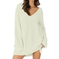 thumbnail image 3 of WTXUE Long Sleeve Dress, Women's Ladies Loose V-Neck Mid Length Dress Knit Sweater PUllover, White Dress Women, White 2XL, 3 of 7