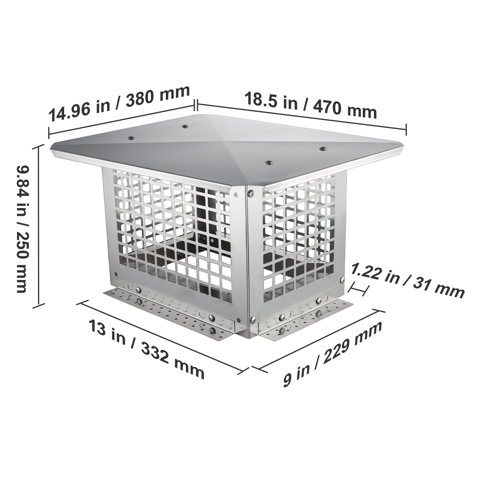 VEVOR Chimney Cap 13” x 9” 304Stainless Steel Fireplace Flue Caps Cover Mesh