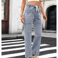 thumbnail image 4 of Miluxas Women's Pull On Straight Leg Casual Drawstring Jeans Loose Fit High Waisted Denim Pants with Pockets Perfecf for Daily Wear Light Blue, 4 of 8