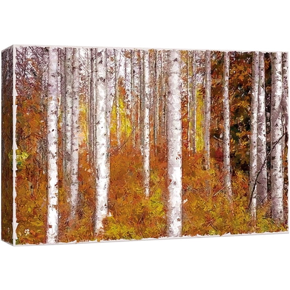 wall26 Canvas Print Wall Art Paint Stroke Birch Trees with Brown Leaves Nature Wilderness Illustrations Modern Art Rustic Scenic Colorful Multicolor for Living Room, Bedroom, Office - 12"x18&quo