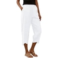 thumbnail image 2 of Hurxie Capris Pants for Women Cotton Linen Sweatpants Casual Summer Straight Wide Leg Loose Drawstring Elastic Trouser White,S, 2 of 7