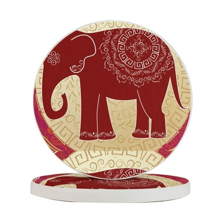 

Circular Drink Coasters Set Indian Elephant With Mandalas Beautiful Home Decor Diatomite Heat-Resistant Diatomite Protect Table Countertop
