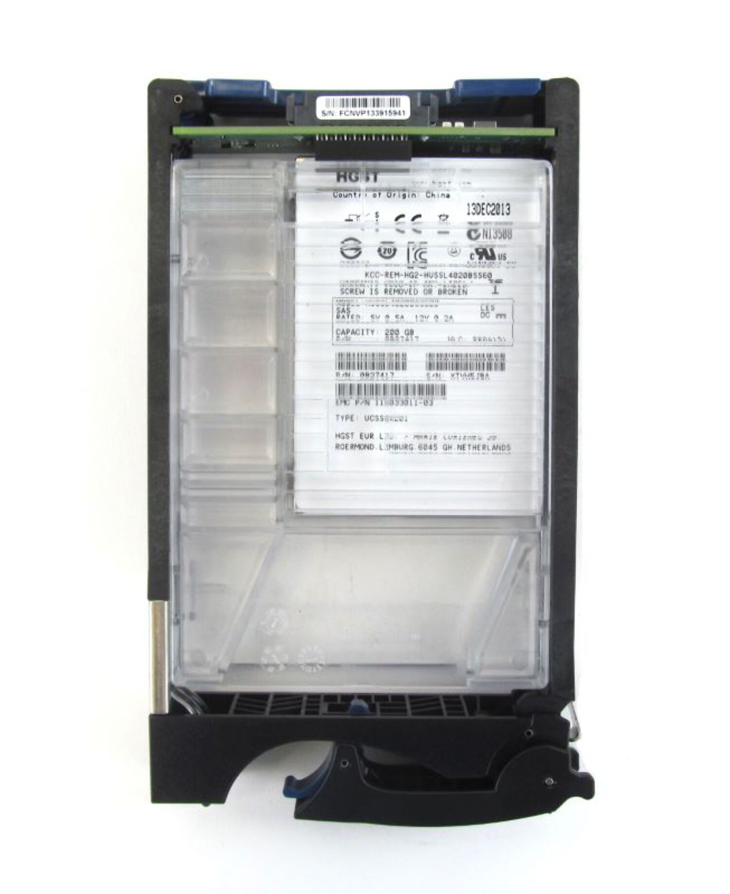 Disco EMC 005050362 200GB SSD 3.5 SAS DRIVE V3-VS6F-200 w/VNX5700 TRAY 118000382-05