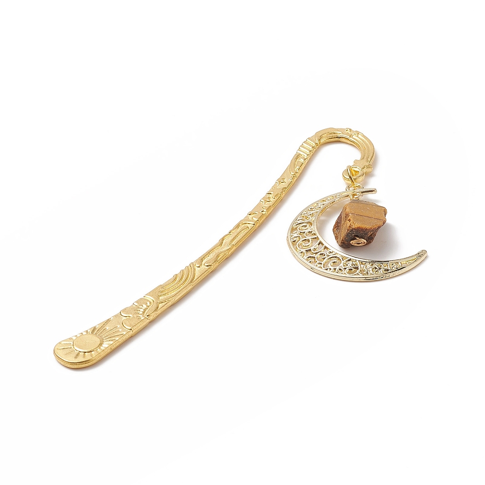 Natural Gemstone Bookmarks Alloy Hook Bookmark Moon Pendant Bookmark Golden 122mm
