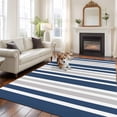 thumbnail image 3 of Gray Navy Washable Living Room Rugs 5'x7', Blue Stripe Minimalist Vertical Stripes Modern Art Low Pile Throw Large Area Rugs Non-Slip Sturdy Edge Binding Carpet for Dining Room Bedside Kitchen, 3 of 9