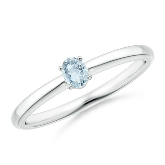 ANGARA Natural Classic Solitaire Oval Aquamarine Promise Ring in 14K White Gold for Women (Size-4x3mm) | March Birthstone, Birthday, Anniversary, Jewelry Gift for Women | Natural Aquamarine Ring
