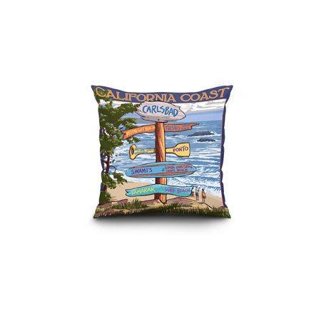 Carlsbad, California - Destinations Sign - Lantern Press Artwork (16x16 Spun Polyester Pillow, Square)