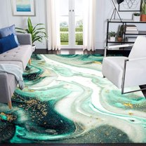 5 x 8ft Green White Marble Area Rug, Abstract Modern Aesthetic Indoor Rug With Anti-Slip Backing Durable Not Falling Off Carpet For Living Room Bedroom Dining Room