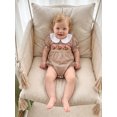 thumbnail image 3 of Baby Girl Football Outfit Striped Short Bubble Sleeve Doll Collar Romper, 3 of 10