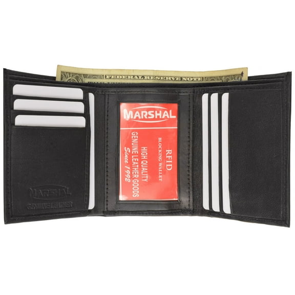 RFID Genuine Leather Trifold ID Card Holder Wallet RFID 1145 (C) Black