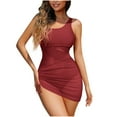 thumbnail image 1 of Traje de Baño de Corte Alto para las Mujeres Color Sólido Correa sin Espalda Traje de Baño Sexy con Falda, Cojín de Pecho sin Soporte de Acero, Nylon Spandex Conjunto de Verano, 1 of 5