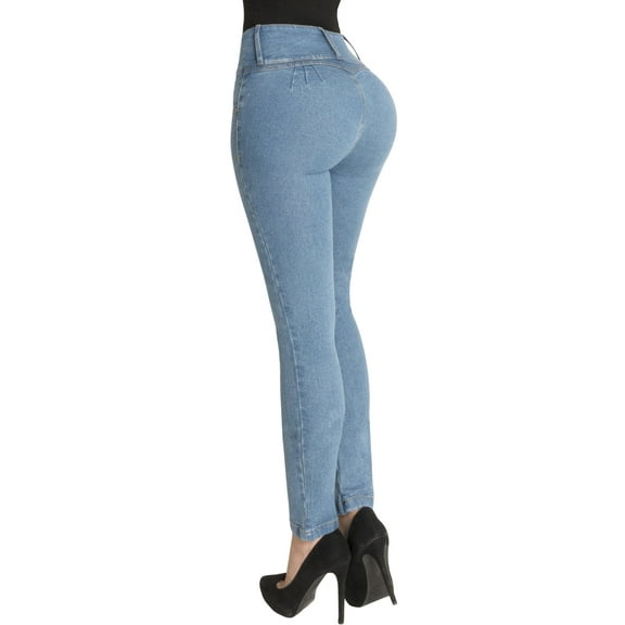Women's Butt Lifter Skinny Jeans Levanta Cola Pompis Authenthic Colombianos Push Up High Rise Waist Control Light Blue 500LB by Fiorella Shapewear