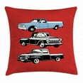 thumbnail image 1 of Truck Throw Pillow Cushion Cover, Vintage Pickup Vehicle Designs on Abstract Ruby Background Inner City Transport, Decorative Square Accent Pillow Case, 16 X 16 Inches, Ruby Blue White, by Ambesonne, 1 of 2