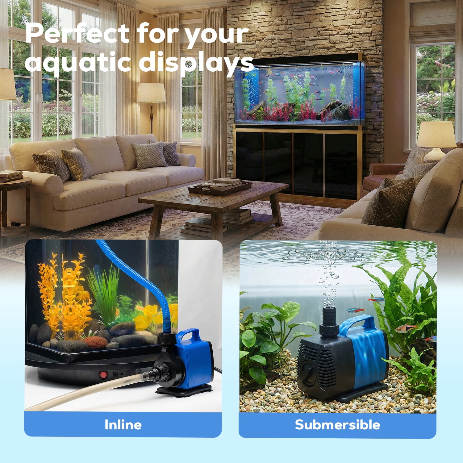 920 GPH Amphibious Adjustable For Pond Fountain Aquarium Fish Tank Water Pump