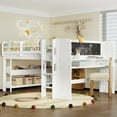 thumbnail image 2 of Harper & Bright Designs Full Size Loft Bed with Bookcases and Desk, Solid Wood Low Loft Bed Frame with Drawers and Blackboard for Boys and Girls, White, 2 of 10