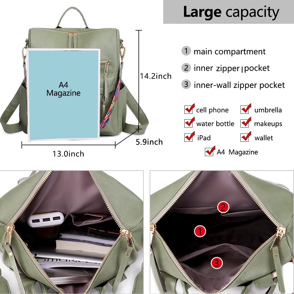 Fashion Backpack Purses for Women, College Backpacks Convertible Shoulder  Satchel Handbags Travel Backpack, Multipurpose Zip Multiple Pockets  Anti-Theft Waterproof Lightweight 12.6x 5.5x 13.4 inches - Walmart.com