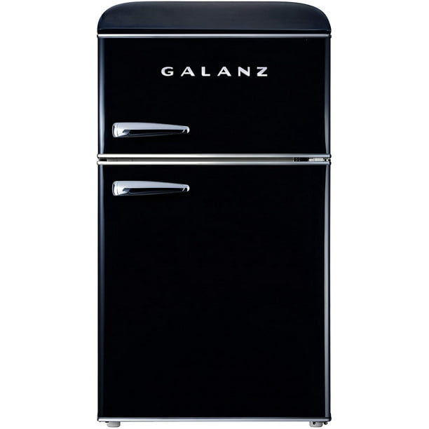 Galanz Glr31tbker Retro Compact Refrigerator 3 1 Cu Ft Mini Fridge With Dual Doors Adjustable Mechanical Thermostat With True Freezer 2 Removable Glass Shelf 1 Crystal Crisper 1 Power Cord Black Walmart Com Walmart Com