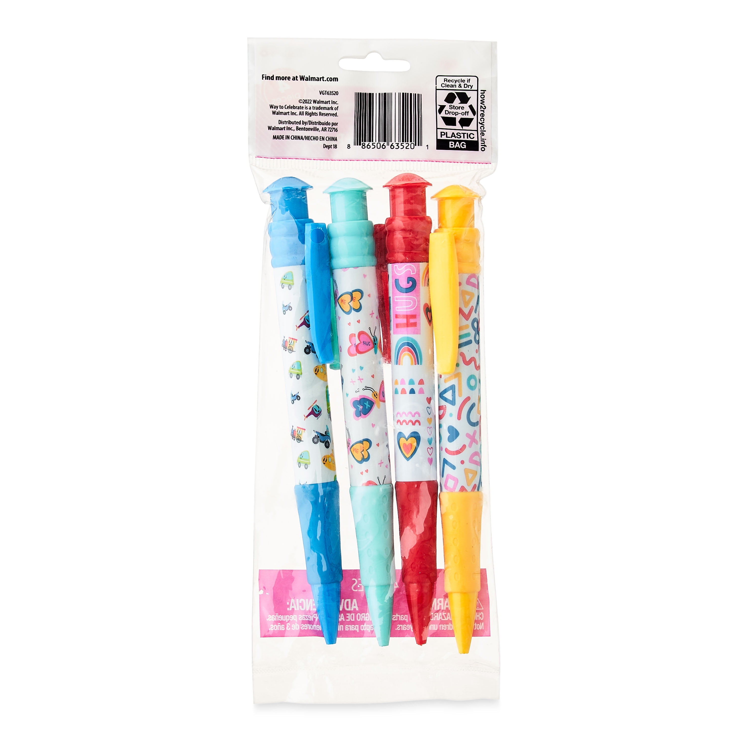 Way To Celebrate Valentine's Day Multi Color Printed Push Pencils, 12 Count