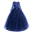 thumbnail image 2 of IBTOM CASTLE Flower Girls Long Floral Boho Lace Wedding Bridesmaid Dress 3/4 Sleeves Princess Puffy Maxi Tulle Pageant Formal Party Gowns 3-4 Years Navy Blue, 2 of 8