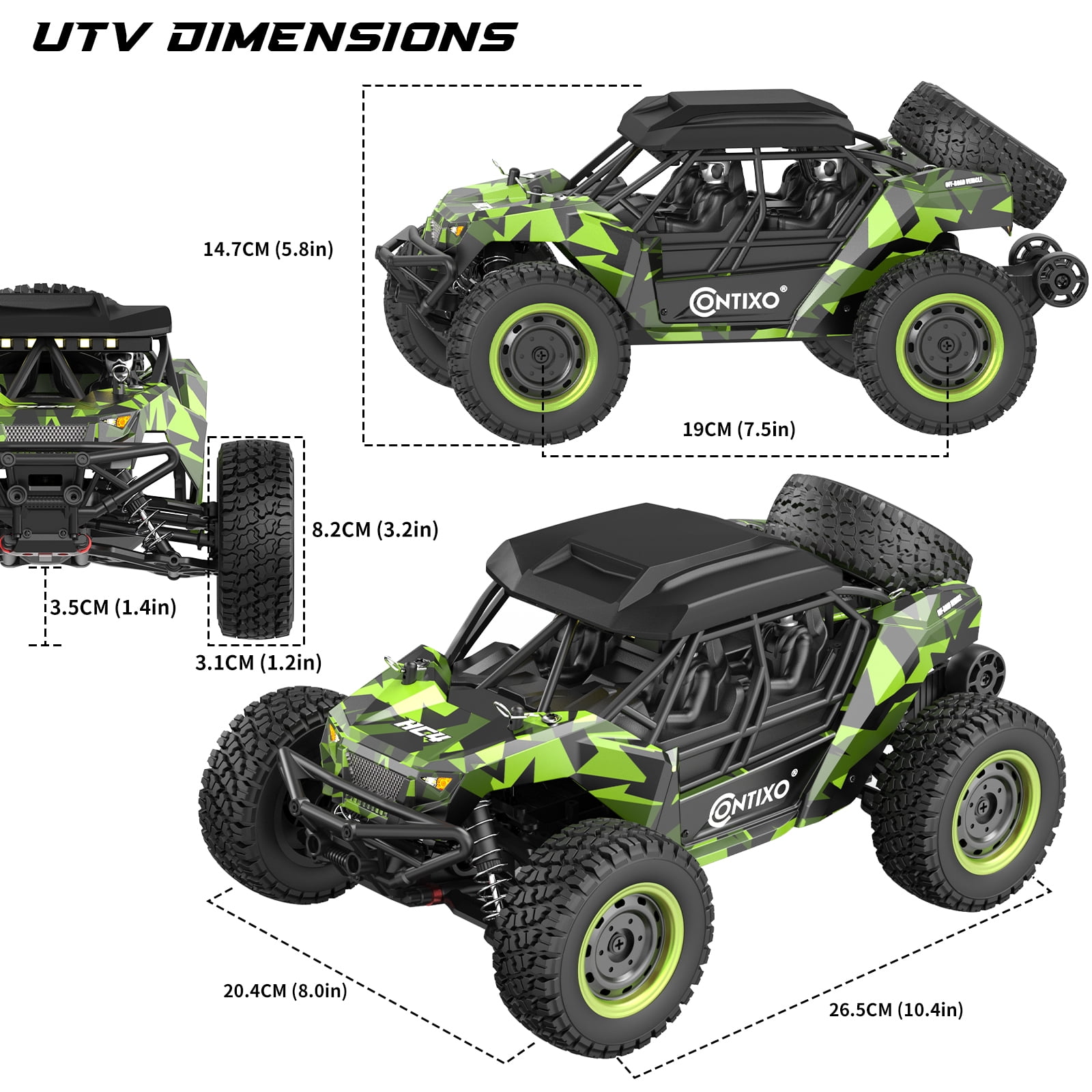 Contixo HC4 Off-Road UTV RC Car, 1:16 Scale Remote Control Cars with 4WD for Kids and Adults, Green