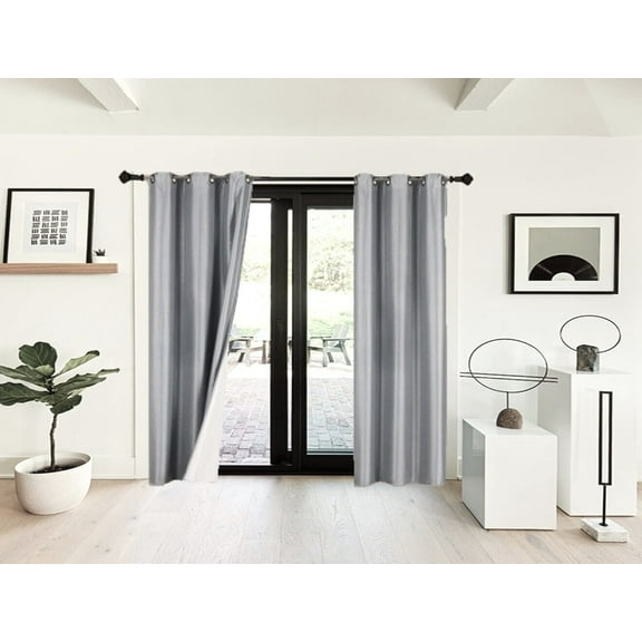 Window Treatment Curtain K86 100% Blackout Full Room Darkening Panels Silver Color 95" Length For Bedroom Sliding Door Home Décor Set of 2 pieces