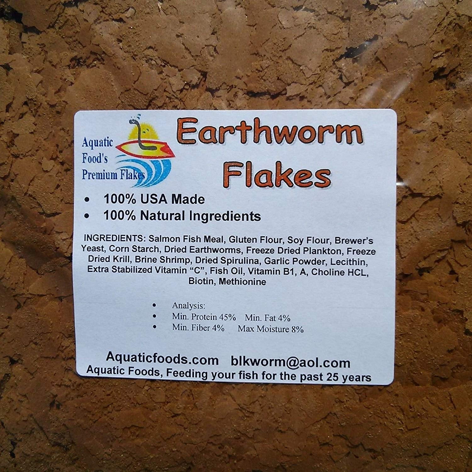 Aquatic Foods Earthworm Flakes - Premium Tropical Fish Foods - 1-lb