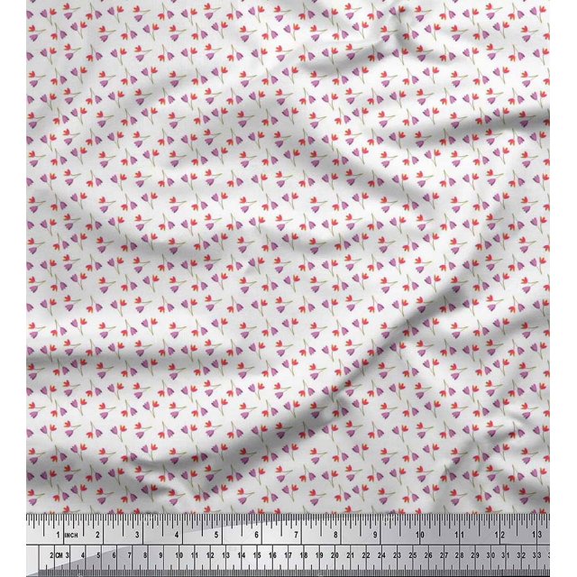 Soimoi Polyester Crepe Fabric Flower Artistic Print Fabric by Yard 42 Inch Wide