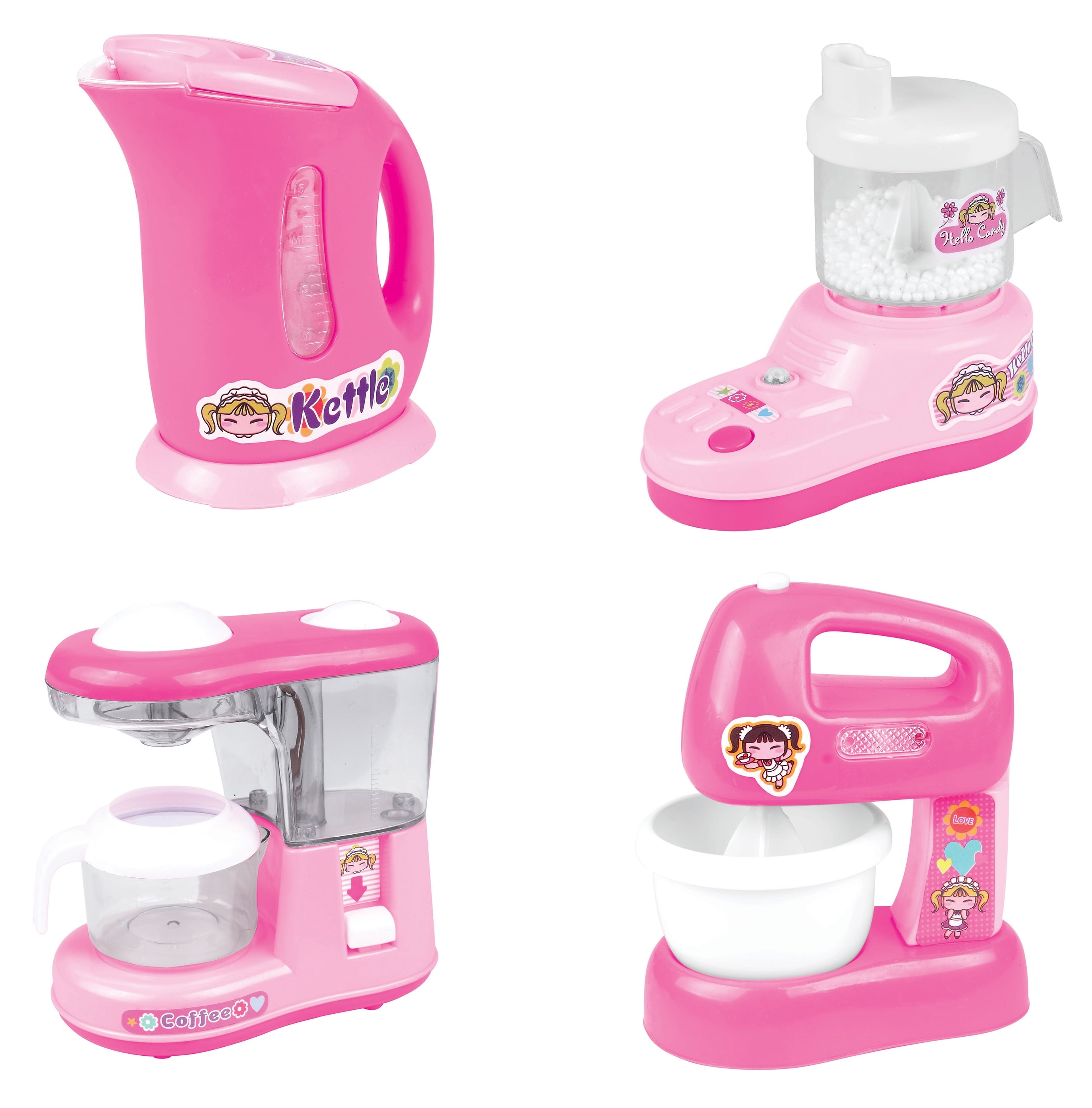PINK CLOUR WITH LIGHT AND SOUND KITCHEN TOYS,MICRO,JUCER,BLENDER,CANDY MAKER 