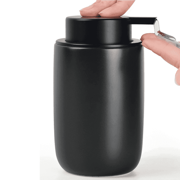 BosilunLife Smooth Ceramic Liquid Hand Soap Dispenser for Bathroom, Refillable Soap Dispenser, Wide-mouth Design, Dishwasher Safe, Matte Black, 12 fl oz