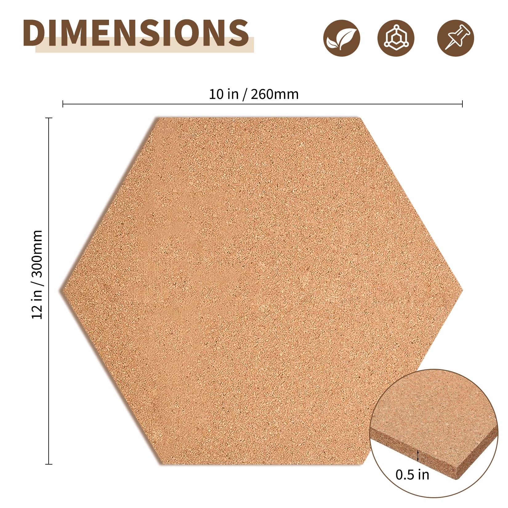 LERENSHA 8 Pack Cork Board Tiles 12 x 12 x 0.5 Inch, Self Adhesive Cork Boards Hexagon, Bulletin Board Wall Tiles with Push Pins for Office, Home, DIY Wall Decor