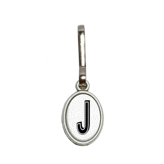 Letter J Initial Sprinkles Black White Oval Zipper Pull