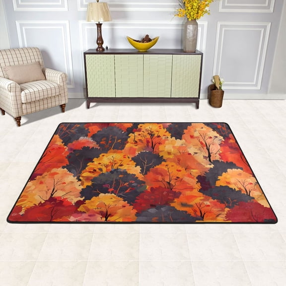 Trees Orange Autumn Area Rug Washable 72 x 48 Floor Carpet Mat Non Slip for Bedroom Living Room Kids Room Home Decor