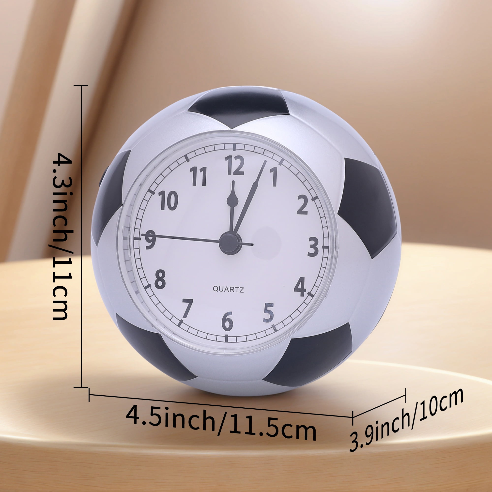 Unique Bargains Mechanical Soccer-Shaped Alarm Clock Silver 4.5"L x 3.9"W x 4.3"H