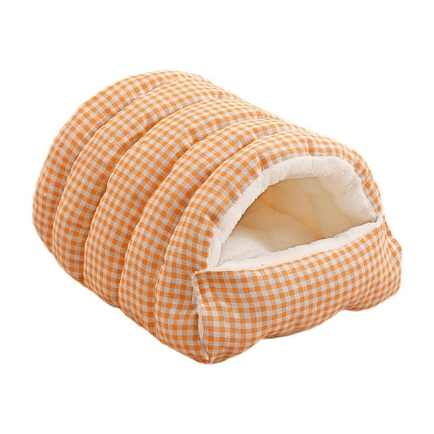 Cama para gatos, cálida y suave, gruesa, portátil, con cojín extraíble, suave Naranja
