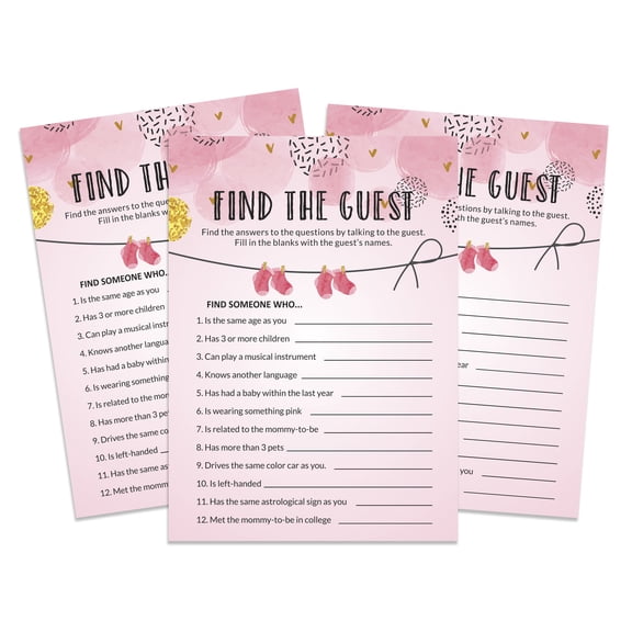 Inkdotpot Find The Guest Baby Shower Game - Fun Party Games Activities, Decorations,Pink ThemeBabyShower Party Collection- Pack of 50