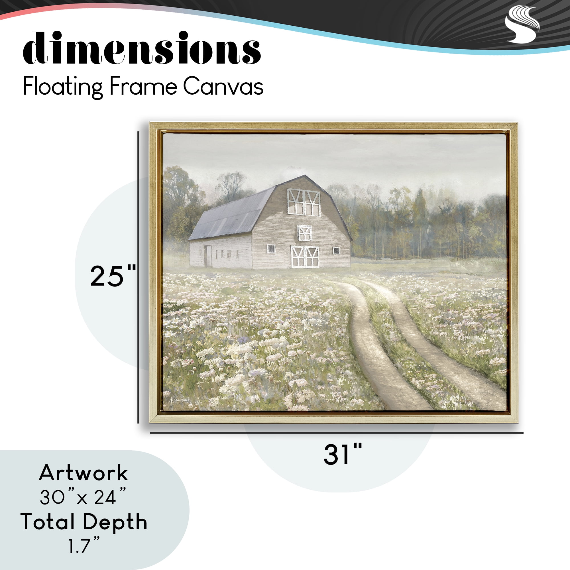 Stupell Industries Wildflower Delight Barn Gold Framed Floater Canvas Wall Art, design by Amber Sterling