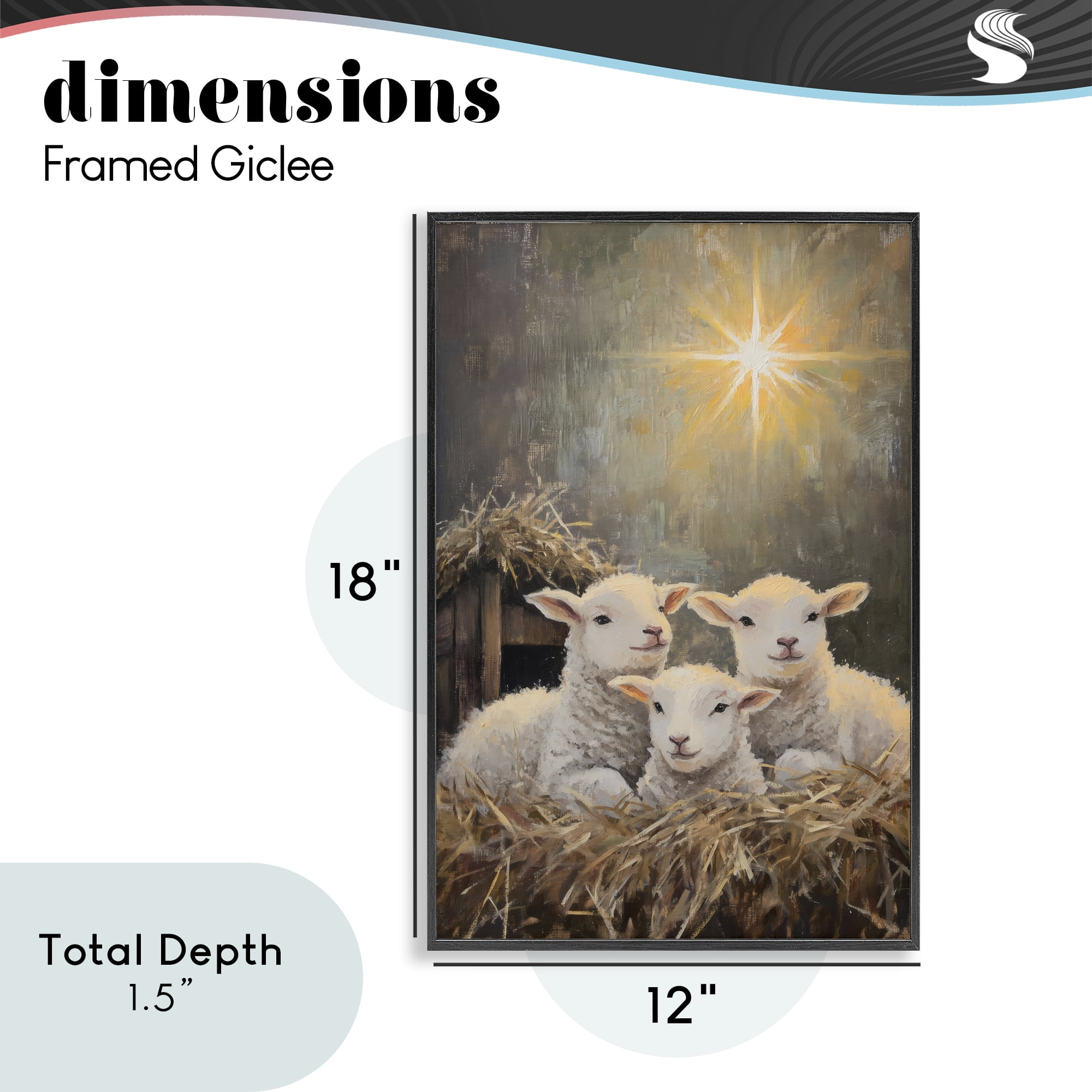 Festive Lambs in Stable Black Framed Giclee Art, design by Petal Prints Design
