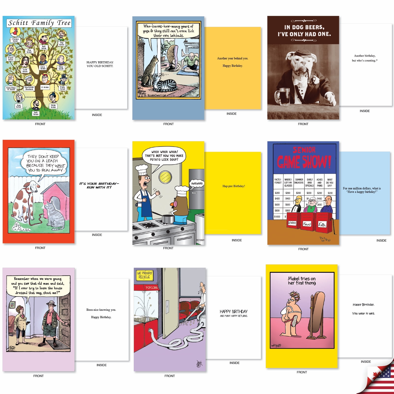 NobleWorks 36 Assorted Set Funny Birthday Greeting Cards w/ 5x7 Envelopes, 36x1 Designs, For Men, Women, Bday Birthday Favorites AC2911BDG-B1x36