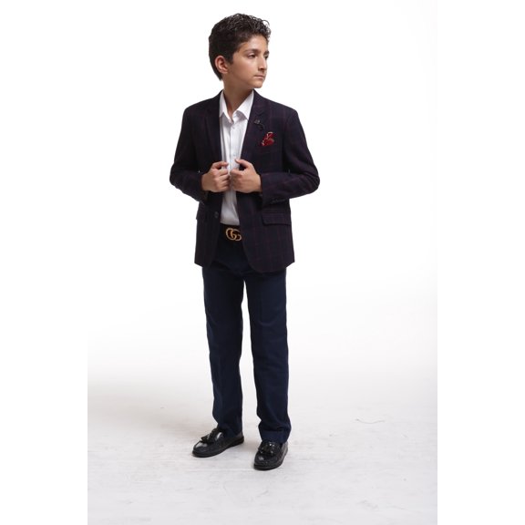 Elie Balleh Wine Wool Checkered Tweed Boy's Blazers Sports Coat Jacket