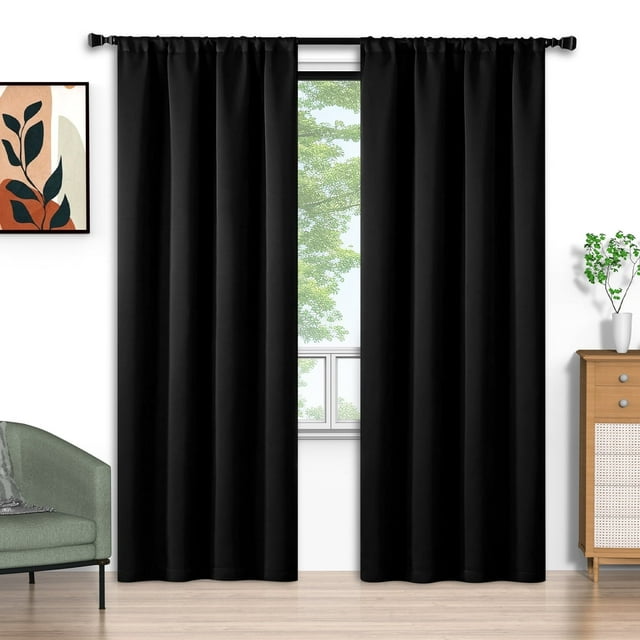 Blackout Cortinas 52x96 Pulgadas, Juego de 2 Cortinas con Bolsillo para Barra, Aisladas Térmicamente, Decoración Sólida para el Hogar, Cortinas para Sala de Estar y Recámara, Privacidad Asegurada y A