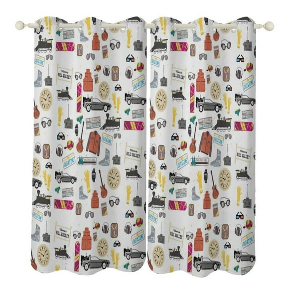 Back to The Future Paper Cut Illustration Study Room Living Kitchen Bedroom For Blackout Curtain Printed 2 Panels